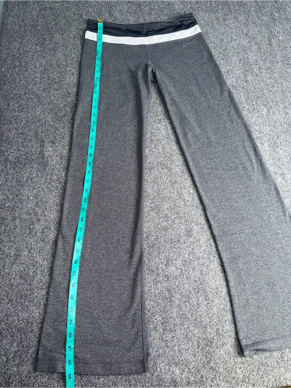 lululemon athletica Gray Flare Yoga Pants with White Waistband